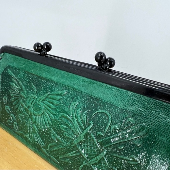 Handmade in Mexico vintage tooled green kiss lock change purse - Picture 11 of 16